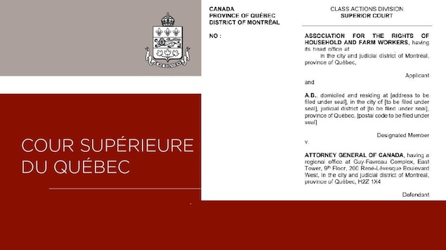 La page principale du recours collectif lancé par l'Association canadienne pour les droits des travailleuses.rs de maison et de ferme devant la Cour supérieure du Québec pour contester la constitutionnalité des permis de travail fermés ou exclusifs à un seul employeur.