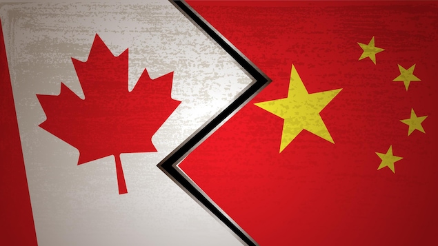 Des drapeaux du Canada et de la Chine.