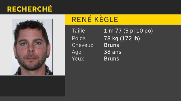 René Kègle est recherché par la Sûreté du Québec et visé par un mandat d'arrestation pour meurtre au premier degré. René Kègle est recherché par la Sûreté du Québec et visé par un mandat d'arrestation pour meurtre au premier degré.