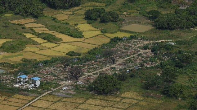 Vue aérienne d'un village brûlé prise le 12 novembre près de Maungdaw, au nord de l'État Rakhine, au Myanmar. Vue aérienne d'un village brûlé prise le 12 novembre près de Maungdaw, au nord de l'État Rakhine, au Myanmar.