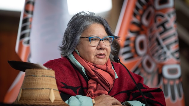 Assembly of First Nations National Chief RoseAnne Archibald addresses a news conference in Kamloops, B.C. on Sept. 30, 2021.