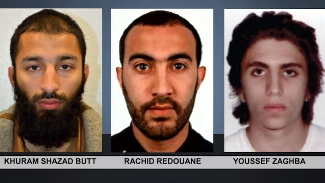 Khuram Shazad Butt, Rachid Redouane et Youssef Zaghba.