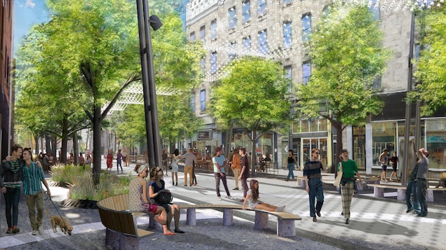 Un aperçu de la rue Sainte-Catherine Est une fois les travaux de réfection terminés.