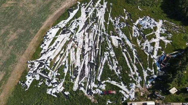 Photo aérienne de l'entreprise EcoGenX en Saskatchewan avec des sillons.