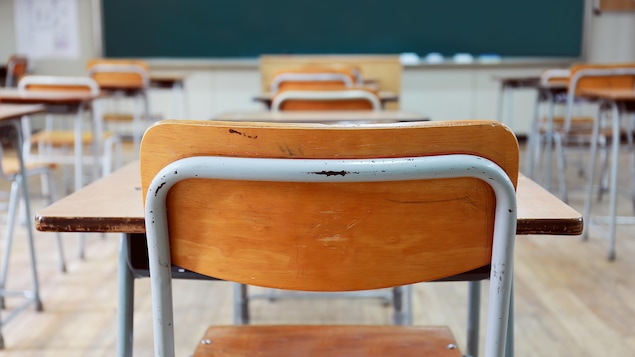 Une salle de classe vide.
