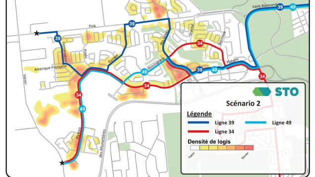 Une carte des lignes 34, 39 et 49 montre les nouveaux tracés dans le secteur du Plateau. Notamment, la ligne 49 emprunte le boulevard de l'Atmosphère. Une carte des lignes 34, 39 et 49 montre les nouveaux tracés dans le secteur du Plateau. Notamment, la ligne 49 emprunte le boulevard de l'Atmosphère.