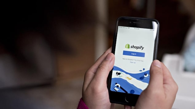 Log in screen on Shopify app on a mobile phone.