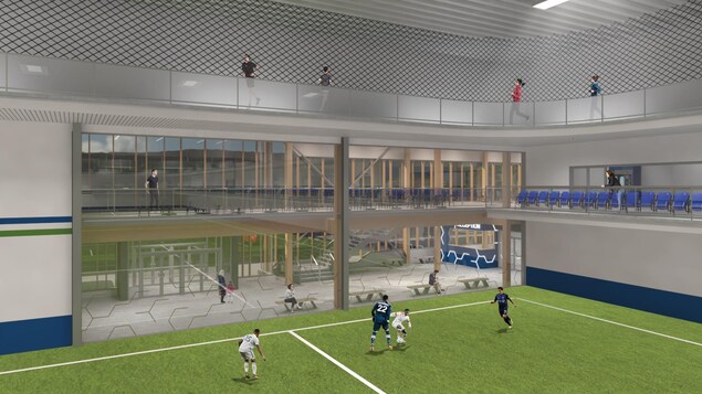 Une esquisse d'un stade de soccer.