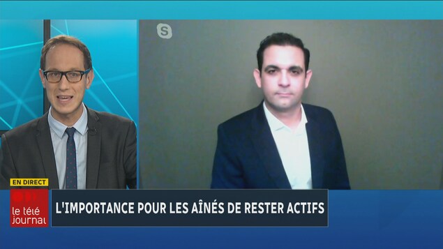 L'animateur du Téléjournal du Manitoba, Patrick Faucoult, pose des questions au Dr Amine Choukou.