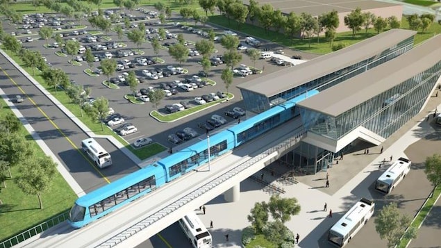 Représentation d'une station, présentée dans le cadre du projet initial du REM.