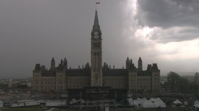 A thunderstorm in downtown Ottawa in 2018. Thunderstorm and tornado watches were issued for most of the region late Monday morning.
