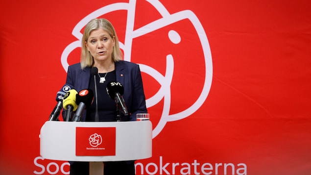 La première ministre de la Suède, Magdalena Andersson, en conférence de presseé 
