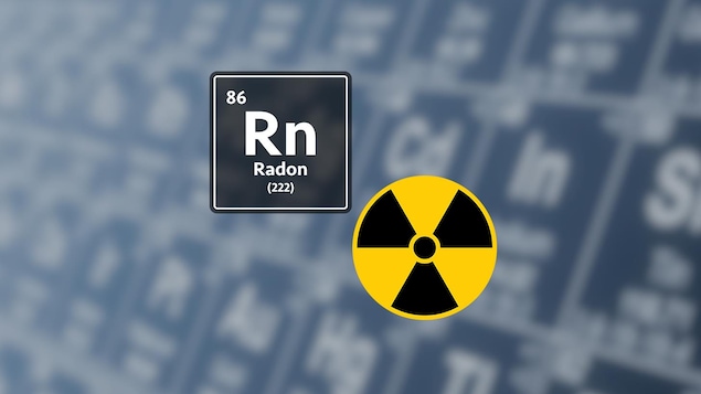 Symbole du radon dans le tableau périodique, avec la mention "radioactif"