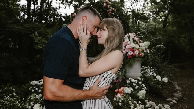 A photo from Taylor Swift's Instagram profile posted on Tuesday in which she announced her engagement to football player Travis Kelce. 