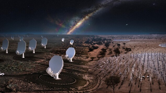 Une image composite des futurs télescopes SKA.