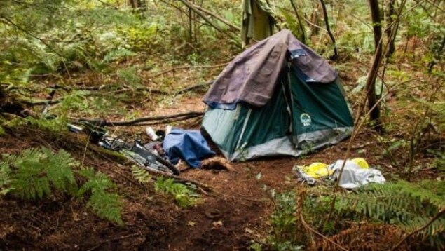 une tente d'un itinérant dans une forêt
une tente d'un itinérant dans une forêt