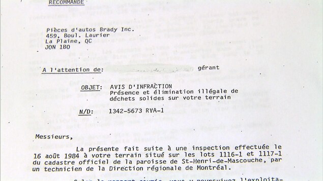 Une lettre envoyée à Pièces d'autos Brady inc. Une lettre envoyée à Pièces d'autos Brady inc.