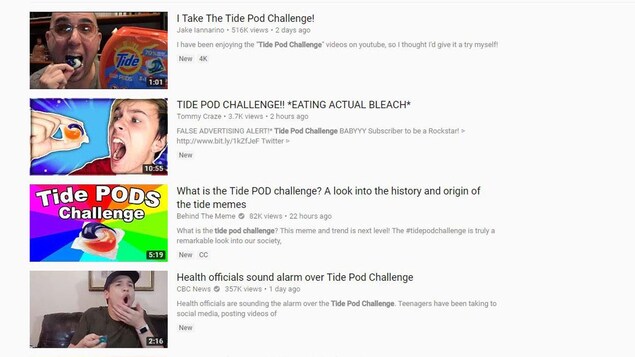 Quatre aperçus de vidéos YouTube sur le défi de la capsule Tide