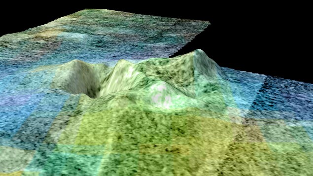 Carte topographique de la montagne Doom Mons et de la dépression Sotra Patera.