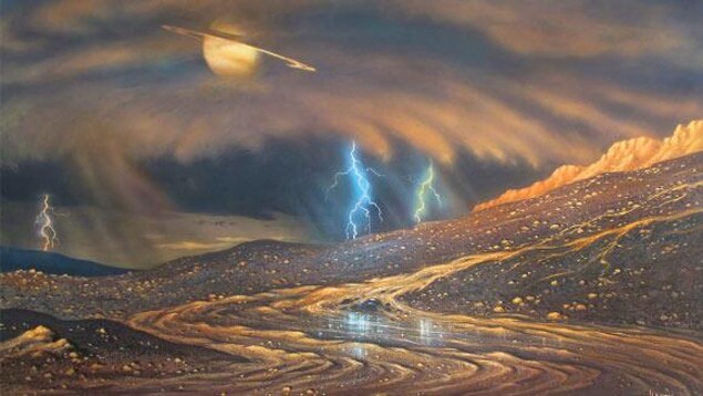 Représentation artistique de la surface de Titan Représentation artistique de la surface de Titan