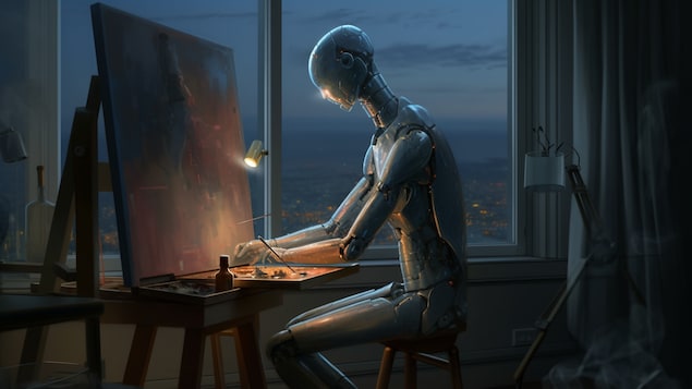 Illustration d'un robot qui peint.