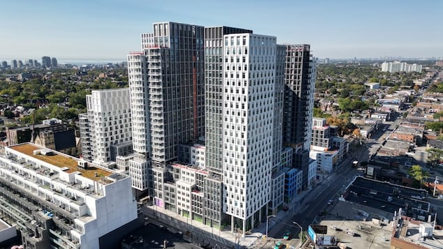 An aerial image of Mirvish Village at the corner of Bloor and Bathurst streets in Toronto. 