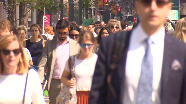 Un plan large d'une rue animée de Toronto.