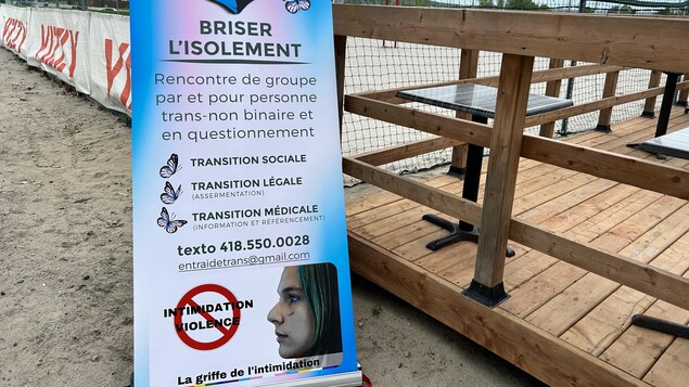 Une affiche à l'extérieur.