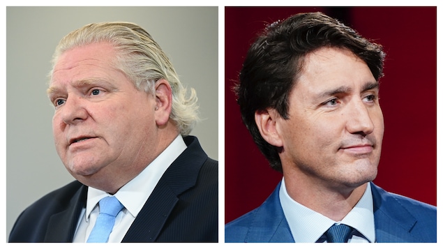 Des photos de Doug Ford et de Justin Trudeau.