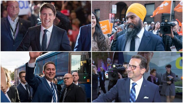 Justin Trudeau, Jagmeet Singh, Andrew Scheer et Yves-François Blanchet à leur arrivée, avant le débat des chefs en français.