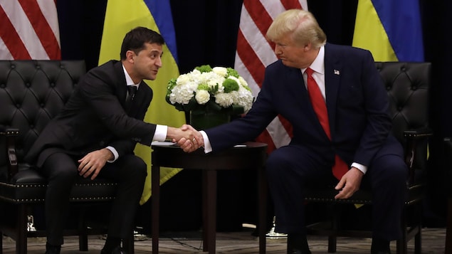 President Donald Trump meets with Ukrainian President Volodymyr Zelenskiy at the InterContinental Barclay New York hotel during the United Nations General Assembly, Wednesday, Sept. 25, 2019, in New York. (AP Photo/Evan Vucci)