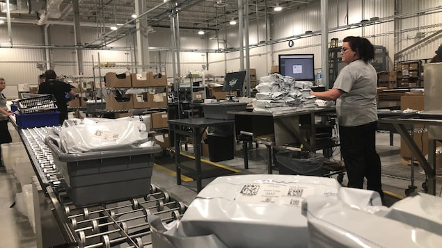 Des employés s'activent dans un entrepôt. Des employés s'activent dans un entrepôt.