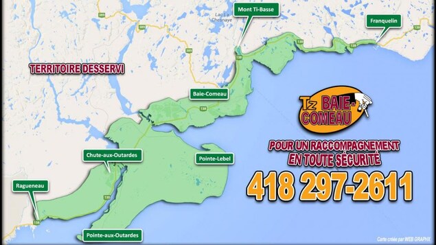 Le territoire desservi par TZ Baie-Comeau s'étend de Franquelin jusqu'à Raguenau en passant par Pointe-Lebel et Pointe-aux-Outardes Le territoire desservi par TZ Baie-Comeau s'étend de Franquelin jusqu'à Raguenau en passant par Pointe-Lebel et Pointe-aux-Outardes