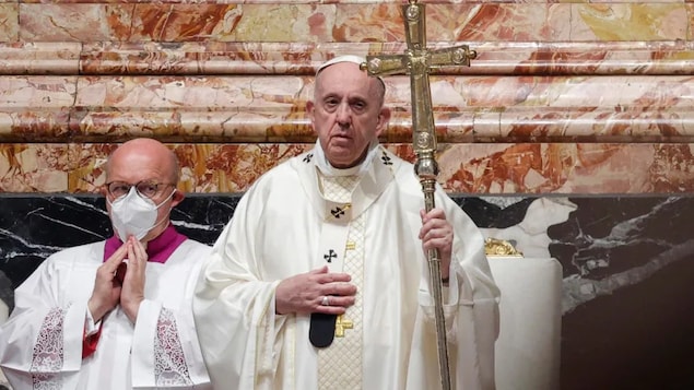 Pope Francis is shown leading mass at St. Peter's Basilica at Vatican City, on June 6, when he acknowledged the sufferings of Canada's Indigenous peoples and expressed sorrow.
