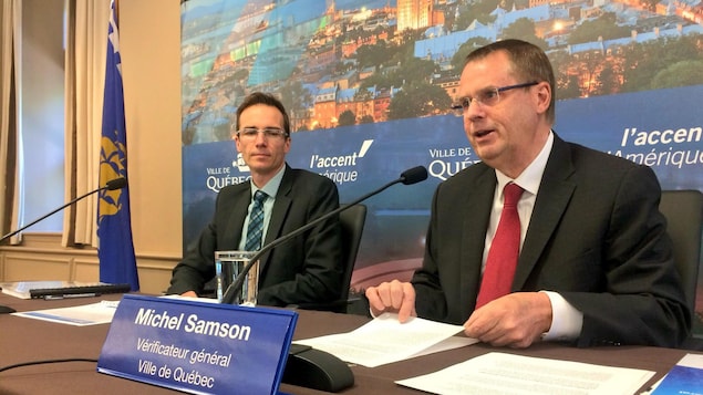 Michel Samson présente son rapport annuel 2017 lors d’une conférence de presse à l’hôtel de ville de Québec le 19 juin 2018. Michel Samson présente son rapport annuel 2017 lors d’une conférence de presse à l’hôtel de ville de Québec le 19 juin 2018.