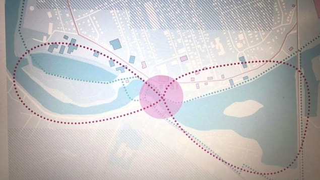 Carte avec un trajet qui a la forme d'un noeud papillon. Carte avec un trajet qui a la forme d'un noeud papillon.