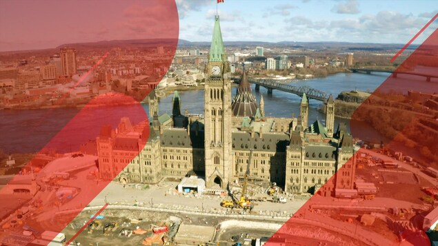 Vue aérienne des travaux sur la colline du Parlement.