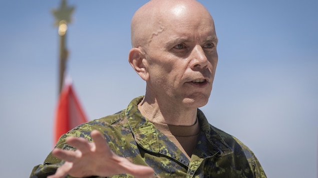 Chief of the Defence Staff Gen. Wayne Eyre speaks during a military announcement at Canadian Forces Base Trenton in Trenton, Ont., on June 20.
