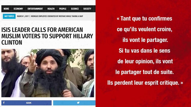 «Tant que tu confirmes ce qu'ils veulent croire, ils vont le partager. Si tu vas dans le sens de leur opinion, ils vont partager tout de suite. Ils perdent leur esprit critique.» - Olivier Legault