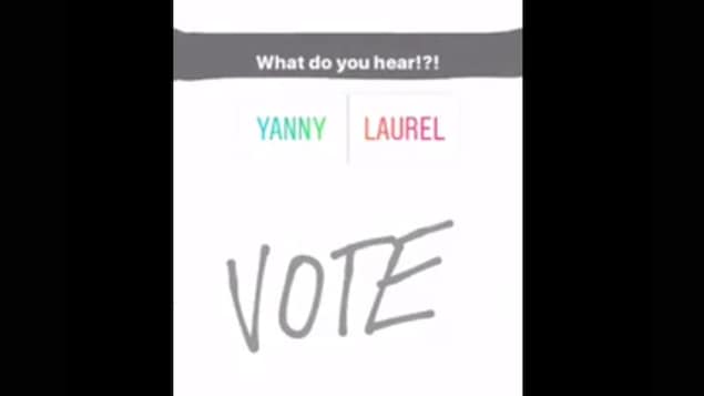 Il s'agit d'une vidéo publiée sur Twitter. Le texte en anglais invite l'auditeur à voter. « Entendez vous Yanny ou Laurel? » peut-on lire.