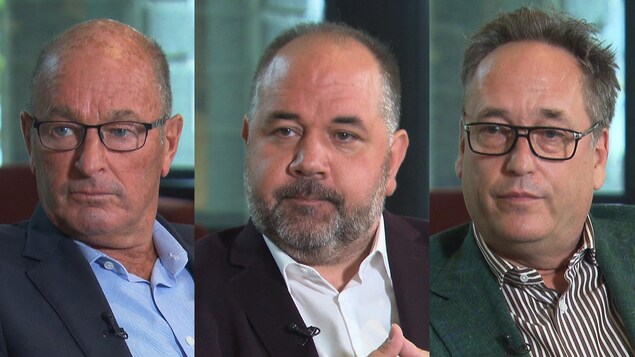 Les visages des trois candidats durant une entrevue.