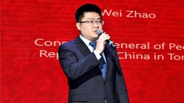 Zhao Wei parle dans un micro.