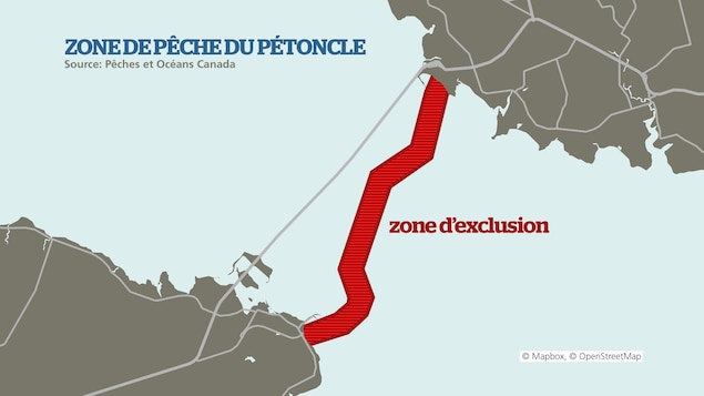 La zone d'exclusion relie le Nouveau-Brunswick à l'Île-du-Prince-Édouard, dans la zone de pêche 22.