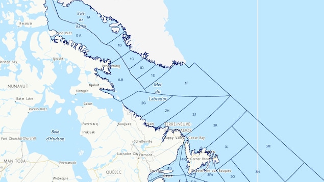 Délimitation des zones de pêche à l'est dans la baie de Baffin et la mer du Labrador.