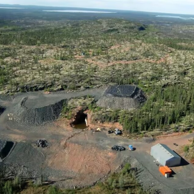 An aerial view of a mining site. 