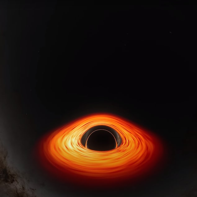 Image d'une simulation de trou noir produite par superordinateur.