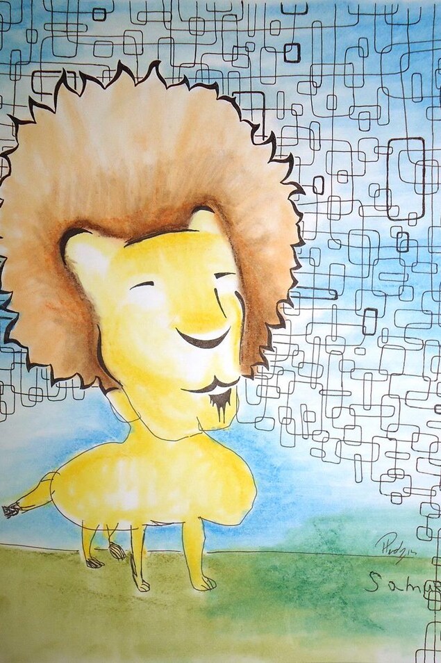 Dessin d'un lion à l'encre et au pastel Dessin d'un lion à l'encre et au pastel