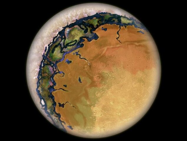 Représentation artistique d'une exoplanète comme Proxima b possédant un anneau d'habitabilité entre un côté sombre et éclairé. Représentation artistique d'une exoplanète comme Proxima b possédant un anneau d'habitabilité entre un côté sombre et éclairé.