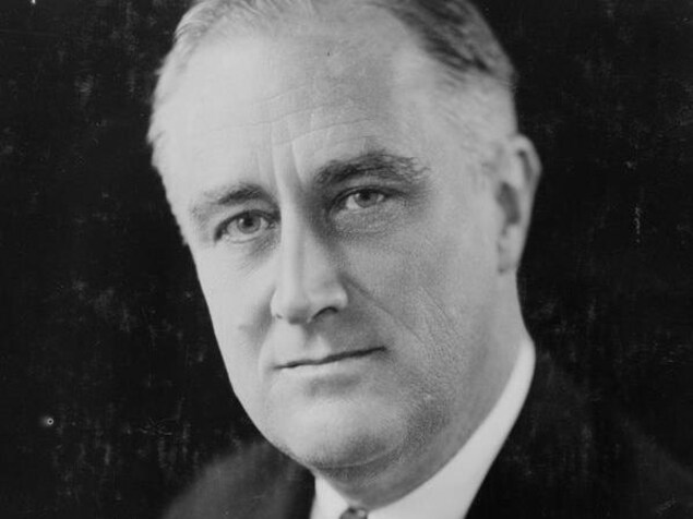 Plan rapproché en noir et blanc de Franklin Roosevelt. Plan rapproché en noir et blanc de Franklin Roosevelt.