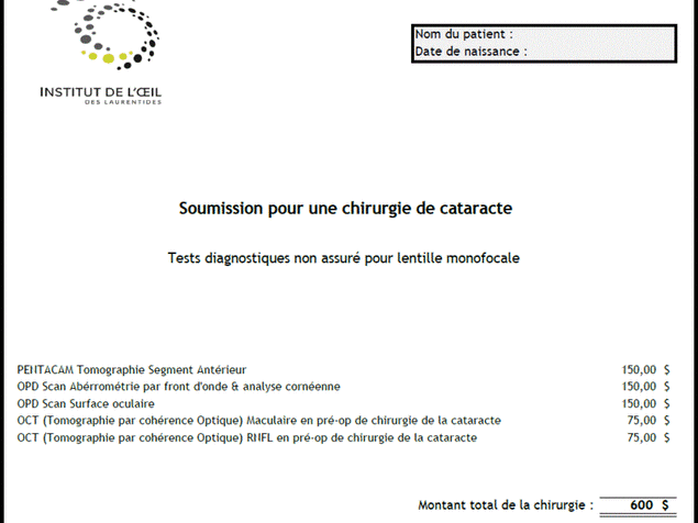 Frais facturés aux patients de l’IOL avant et après le règlement abolissant les frais accessoires.